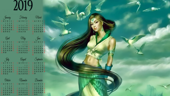 Обои картинки фото календари, фэнтези, девушка, птица