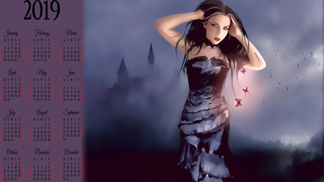 Обои картинки фото календари, фэнтези, девушка, замок
