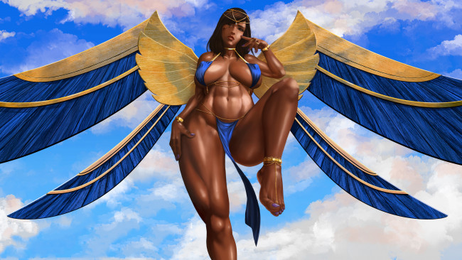 Обои картинки фото видео игры, overwatch, крылья, фон, девушка, взгляд