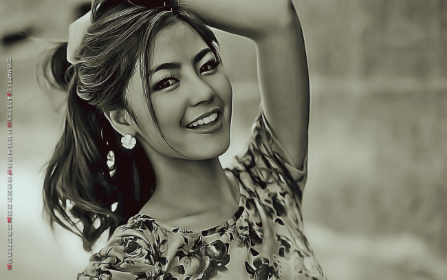 Обои картинки фото календари, компьютерный дизайн, азиатка, девушка, лицо, улыбка