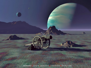 обоя календари, 3д-графика, пушка, ядро, планета, calendar, 2020