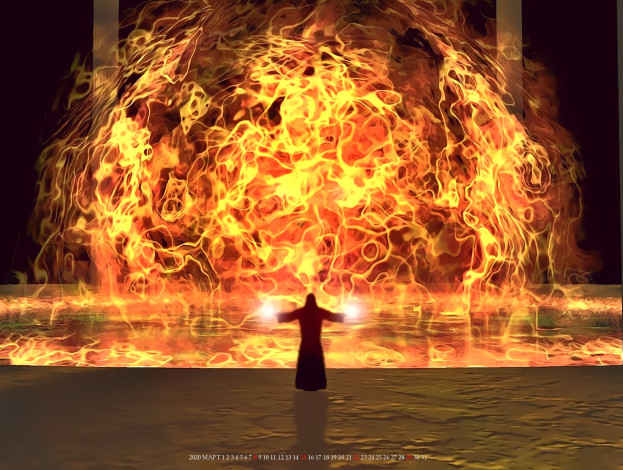 Обои картинки фото календари, фэнтези, пламя, огонь, маг, calendar, 2020