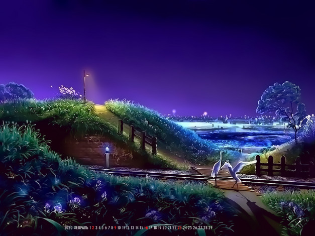 Обои картинки фото календари, фэнтези, птица, дорога, природа, растение, ночь, calendar, 2020