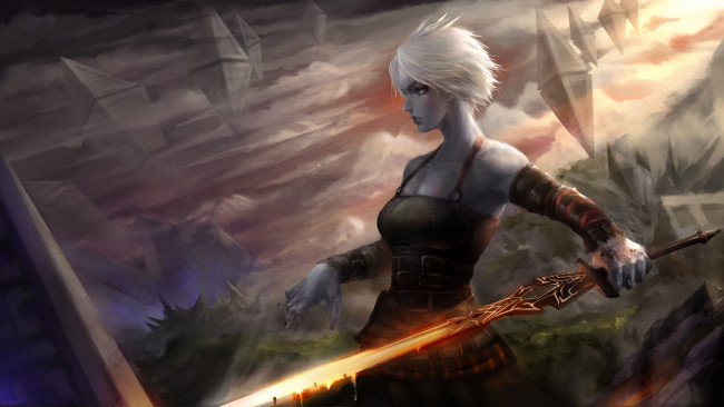 Обои картинки фото magic,  the gathering zendikar, видео игры,  the gathering - zendikar, девушка, фон, меч