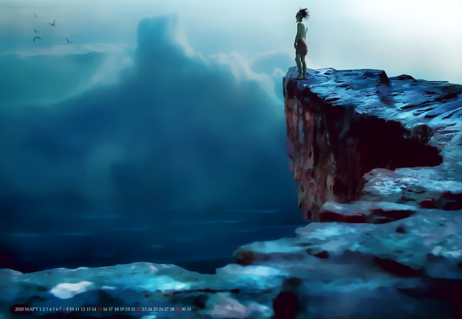 Обои картинки фото календари, фэнтези, человек, природа, утес, гора, calendar, 2020