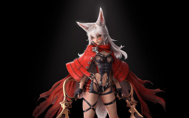 Обои картинки фото видео игры, ---другое, девушка, ушки, плащ, оружие