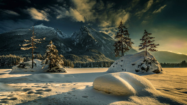 Обои картинки фото lake hintersee, bavarian alps, природа, зима, lake, hintersee, bavarian, alps