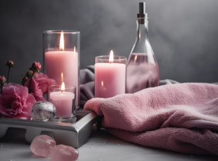 обоя разное, свечи, цветы, огоньки