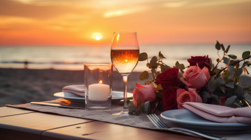 Картинка 3д+графика реализм+ realism закат розы свеча бокал