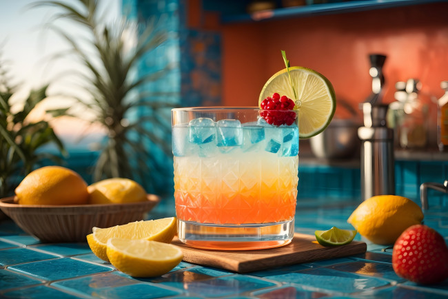 Обои картинки фото 3д графика, еда-, food, лимон, коктейль, лед