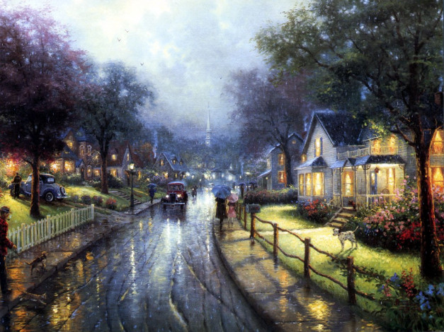Обои картинки фото thomas, kinkade, рисованные, города