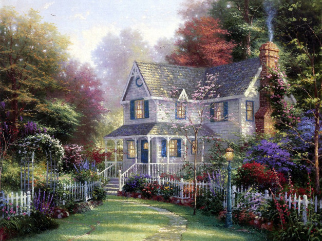 Обои картинки фото thomas, kinkade, рисованные, природа