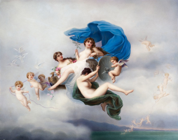 Обои картинки фото рисованные, живопись, ангелы