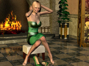 Картинка 3д графика people люди камин девушгка