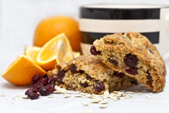 Картинка еда пирожные кексы печенье ягоды овсяное апельсины клюква