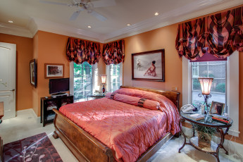 Картинка интерьер спальня кровать картина