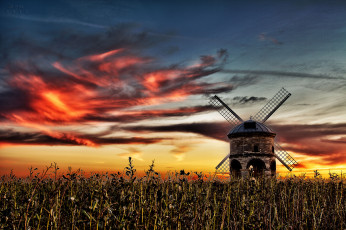 Картинка разное мельницы поле закат