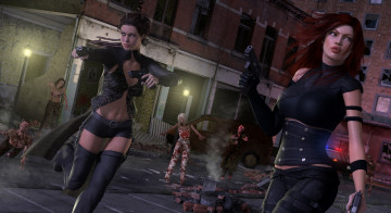 Картинка 3д графика fantasy фантазия окна машины пистолеты девушки оружие выживание дома фонарь кровь лица взгляд зомби