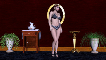 Картинка 3д графика people люди тумбочка вазы девушка