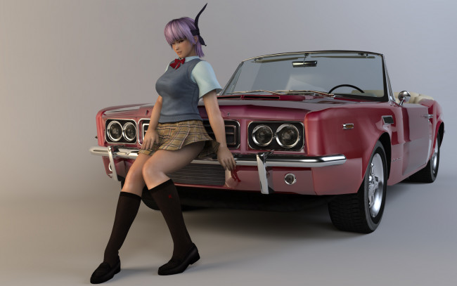 Обои картинки фото 3д, графика, people, люди, автомобиль, девушка