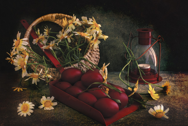 Обои картинки фото праздничные, пасха, яйца, цветы