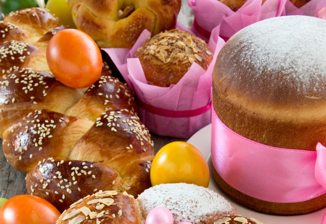 Обои картинки фото праздничные, пасха, куличи, яйца