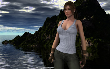 Картинка 3д+графика люди+ people море горы взгляд девушка фон небо