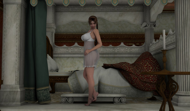 Обои картинки фото 3д графика, люди , people, шторы, взгляд, девушка, свеча, фон, стол