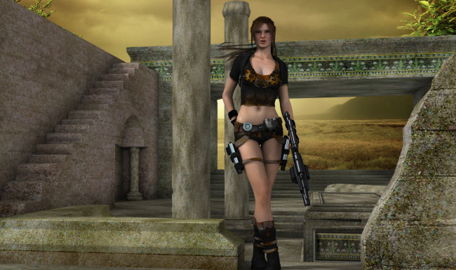 Обои картинки фото 3д графика, фантазия , fantasy, оружие, фон, взгляд, девушка