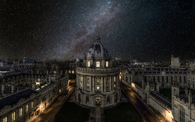 Обои картинки фото города, - здания,  дома, оксфорд, звезды, ночь, кампус, здания, дома, университет