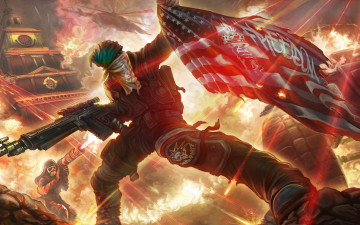 Картинка видео+игры homefront +the+revolution the revolution freedom fighters арт солдаты флаг автомат огонь