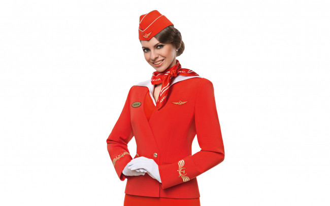 Обои картинки фото аэро 001, девушки, -unsort , брюнетки,  шатенки, в, красном, аэрофлот, девушка