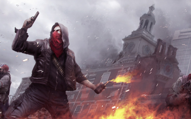Обои картинки фото видео игры, homefront,  the revolution, коктейль, молотова, восстание, солдаты, город, руины, пистолет, автомат, the, revolution