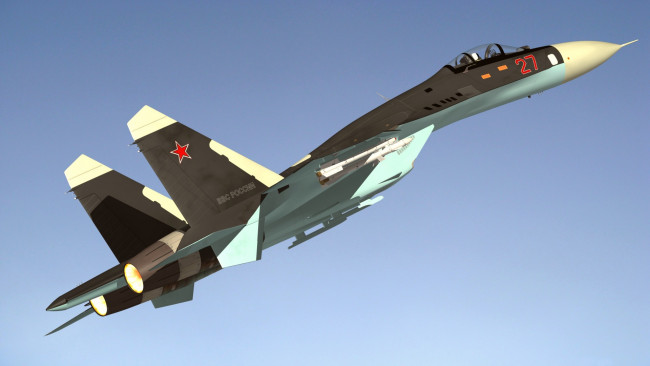 Обои картинки фото авиация, 3д, рисованые, v-graphic, flanker, истребитель, полет, sukhoi, su, 27