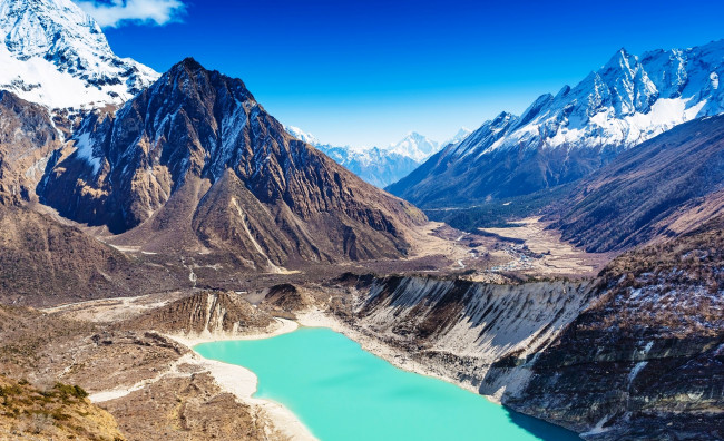 Обои картинки фото природа, горы, гималаи, снег, озеро