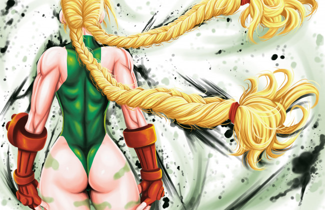 Обои картинки фото рисованное, комиксы, девушка, фон, косы, купальник