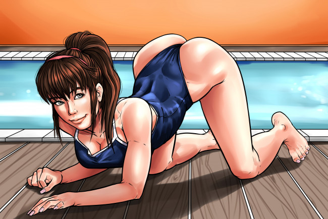 Обои картинки фото рисованное, люди, девушка, фон, взгляд, купальник