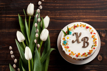 Картинка праздничные пасха тюльпаны кулич