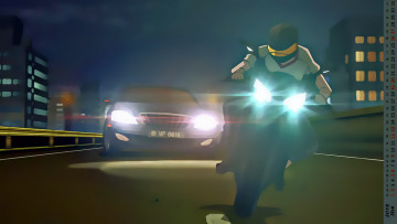 Картинка календари аниме байкер погоня огни машина