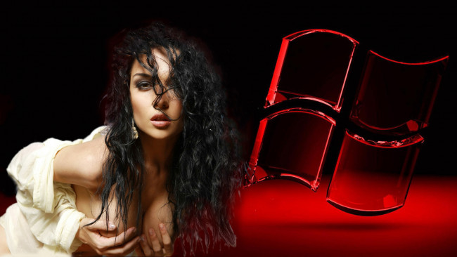 Обои картинки фото компьютеры, windows 7 , vienna, взгляд, логотип, фон, девушка