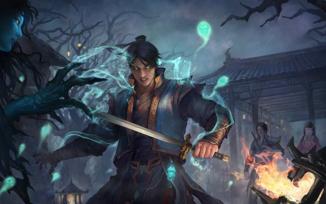 Обои картинки фото видео игры, ~~~другое~~~, нежить, меч, парень, магия