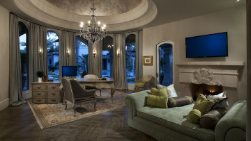 Картинка интерьер гостиная камин телевизор