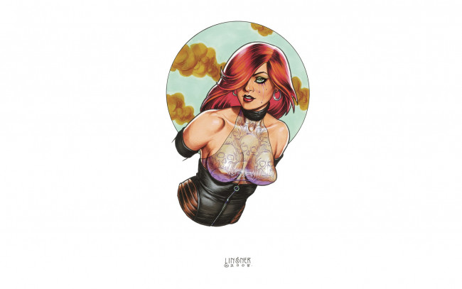 Обои картинки фото рисованное, joseph michael linsner, девушка, рыжая, боди, комикс