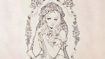 Картинка рисованное люди красивая девушка узор цветы