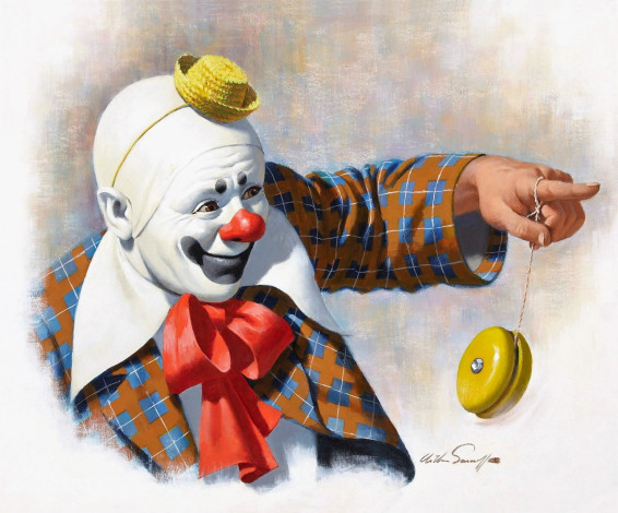 Обои картинки фото рисованное, люди, клоун, йо-йо