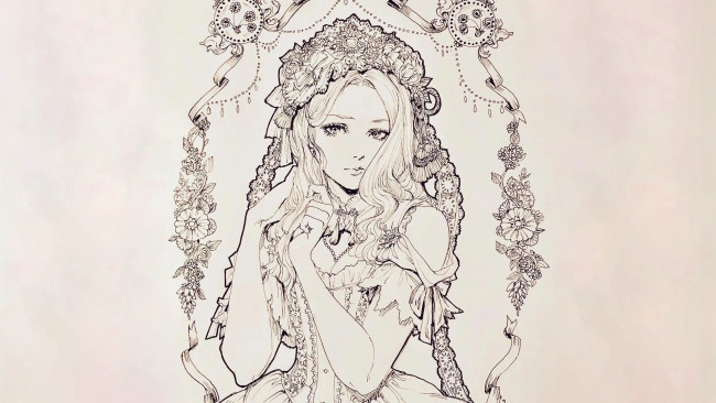 Обои картинки фото рисованное, люди, красивая, девушка, узор, цветы