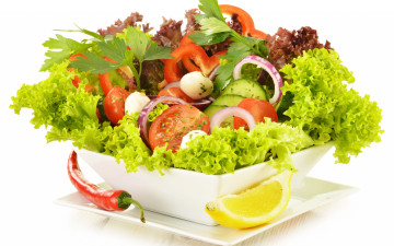 обоя еда, салаты,  закуски, овощной, салат, помидоры, огурцы, перец