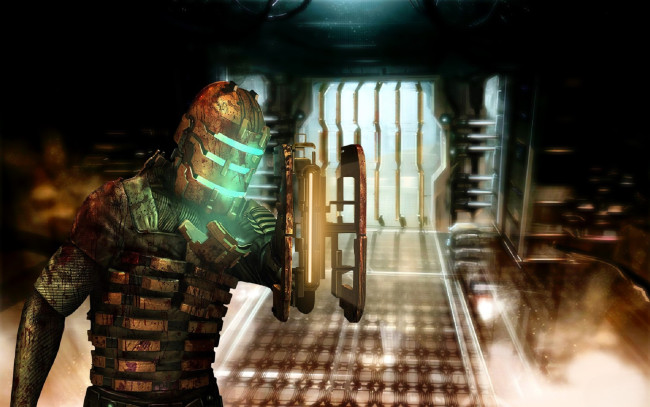 Обои картинки фото видео игры, dead space, персонаж, броня, маска, коридор