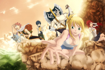 Картинка аниме fairy tail taurus happy erza scarlet lucy heartfilia gray fullbuster natsu dragneel