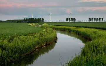 Картинка природа реки озера ветряки река поле